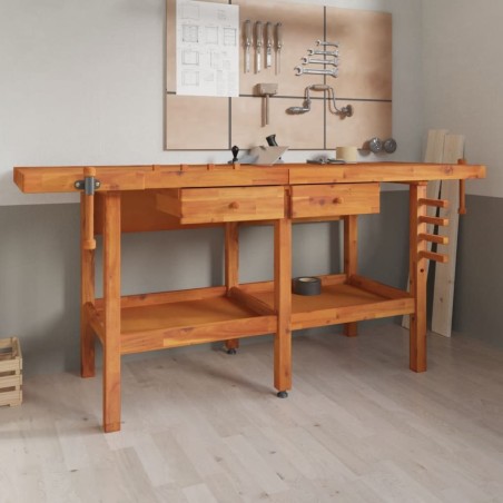 vidaXL vidaXL Arbeitstisch mit Schubladen und Schraubstöcken, 192 x 62 x 83 cm, Akazienholz