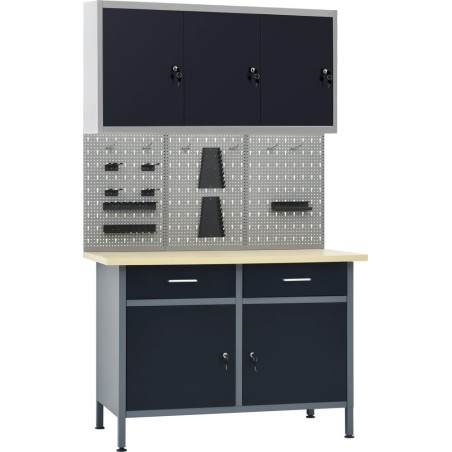 vidaXL Arbeitstisch mit drei Wandpaneelen und einem Schrank