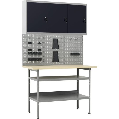 vidaXL Arbeitstisch mit drei Wandpaneelen und einem Schrank