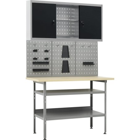 vidaXL VidaXL Arbeitstisch mit drei Wandpaneelen und einem Schrank