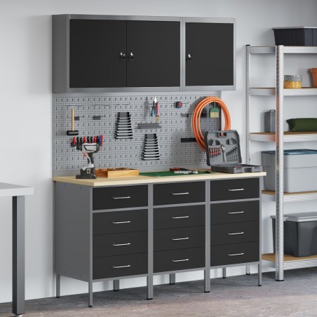 vidaXL Set mit 6 großen Arbeitsschränken aus schwarzem Stahl mit verstellbaren Füßen