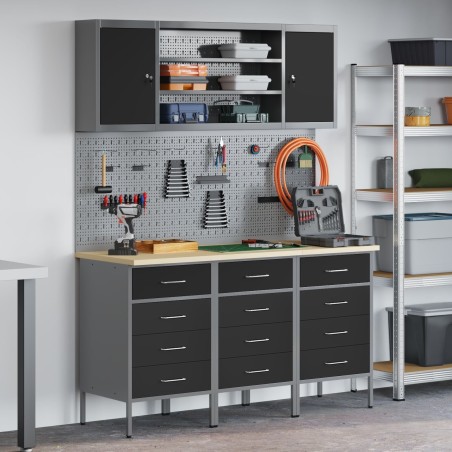 vidaXL Set mit 5 Stück Schwarz und Grau Stahl und Holzwerkstoffe Mittel