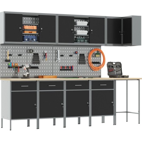 vidaXL Set 11 Schwarz, Stahlgrau, Holzwerkstoff Mittel