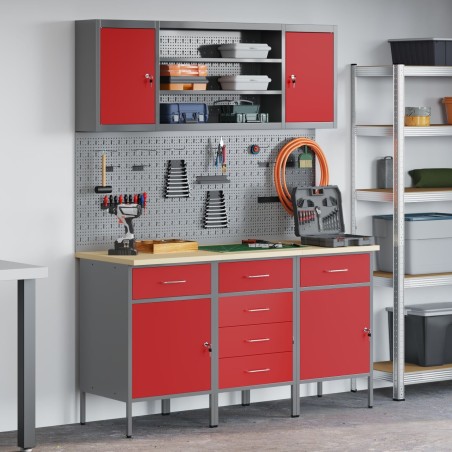 vidaXL Set mit 5 Stühlen, rot, Stahl, Standard, höhenverstellbar