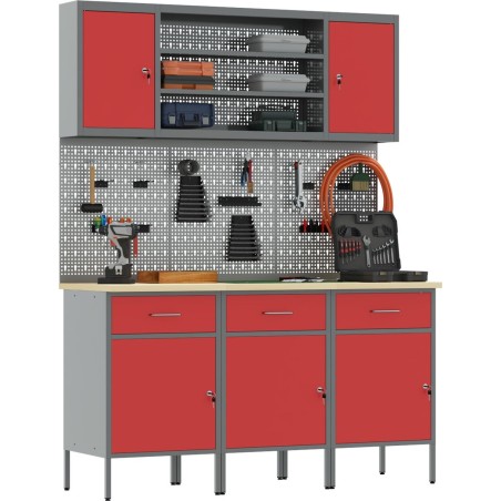vidaXL Set mit 5 Stühlen, rot und grauer Stahl, Verbundholz, groß