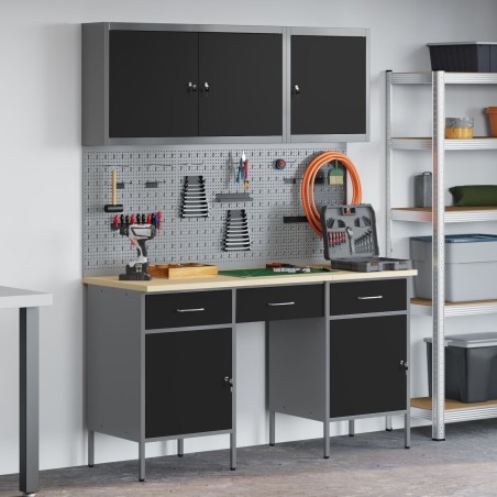 Set mit 8 Arbeitstischen von vidaXL aus schwarzem Stahl