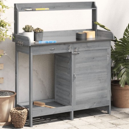 vidaXL Pflanztisch mit Schrank, grau, 110,5 x 45 x 124,5 cm
