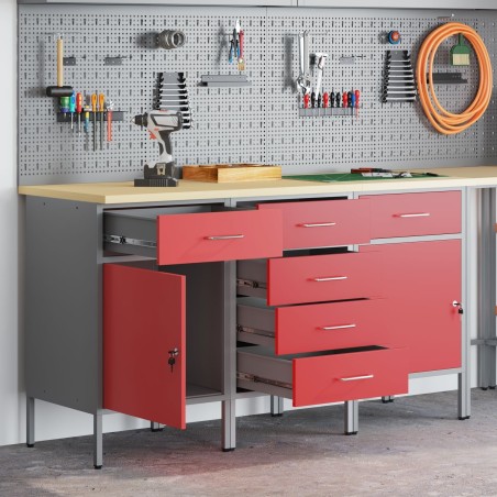 vidaXL Set mit 3 Stück, rot, stahlgrau, 25 mm Holzwerkstoff