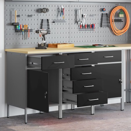 vidaXL Set mit 3 Stühlen, schwarz, Stahl, mittelgroß, höhenverstellbar