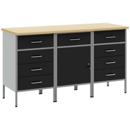 3-teiliges Arbeitsschrankset von vidaXL in Schwarz und Grau aus Verbundholz und Stahl