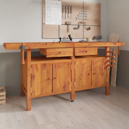 vidaXL vidaXL Arbeitstisch mit Schubladen und Schraubstöcken, 192 x 62 x 83 cm, Akazie