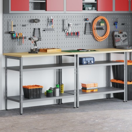 vidaXL   2er-Set, Stahlgrau, Holz, mittel  Verstellbare Einlegeböden
