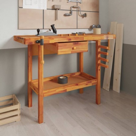 vidaXL vidaXL Arbeitstisch mit Schublade und Schraubzwingen, 124 x 52 x 83 cm, Akazienholz