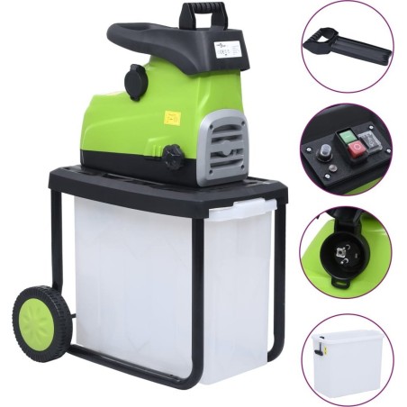 vidaXL Elektrischer Gartenhäcksler mit Auffangbehälter, 2800 W