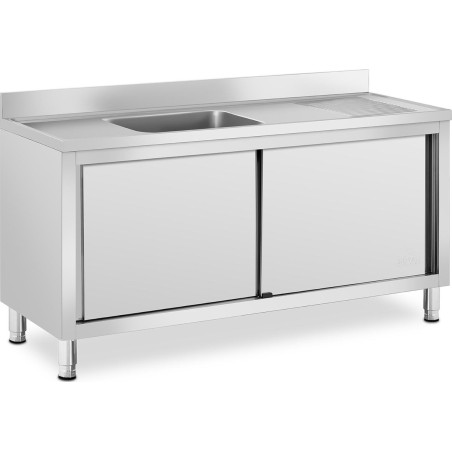Royal Catering Einbecken-Gastronomie-Spülbecken mit Schrank mit Schiebetüren 160 x 60 x 94,5 cm Gastronomie-Spülbecken