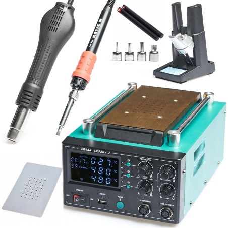 Lötstation Yihua 853AAA-I + Zubehör: GSM, Kapton-Klebeband, Techrebal-Messer
