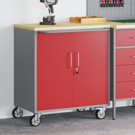 Werkzeugschrank auf Rollen mit Schloss, rot, 75 x 45 x 85 cm, aus Stahl