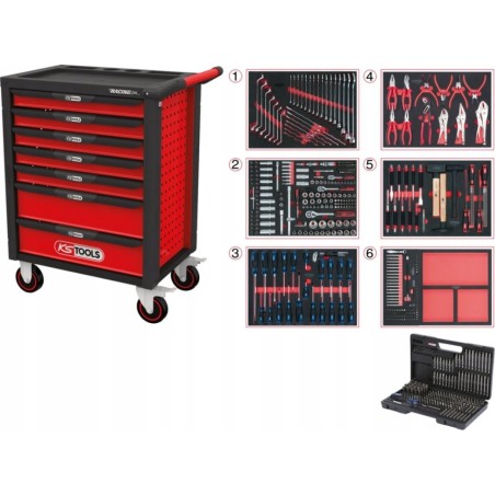 Werkzeugwagen KS Tools „Įrankių vežimėlis RACINGline“, 7 Schubladen + 598 Werkzeuge, KS Tools