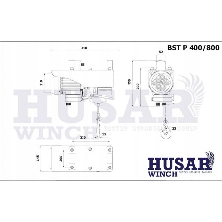 Husar Elektrische Seilwinde BST P 400/800 kg mit Funkfernbedienung