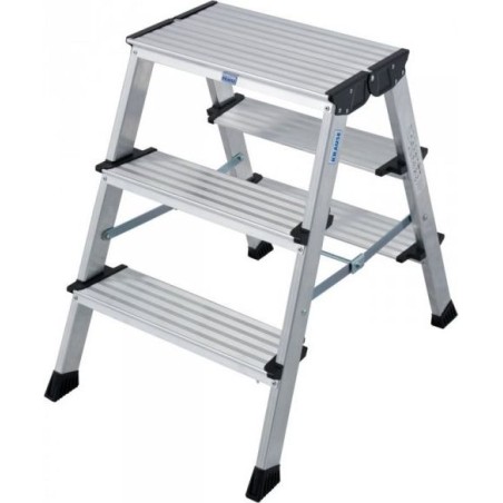 Krause Treppo – freistehende, beidseitig nutzbare Aluminium-Leiter mit 3 Sprossen (126030)