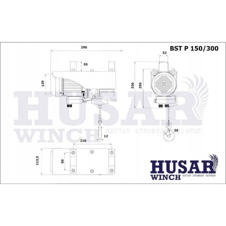 Husar Elektrische Seilwinde BST P 150/300 kg mit Funkfernbedienung