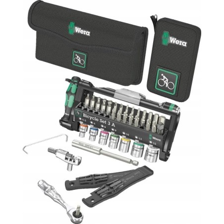 Werkzeugsatz Wera Wera Bicycle Set 3 A, 40-teilig (schwarz/grün, inklusive umkehrbarer Ratsche mit 1/4-Zoll-Aufnahme)