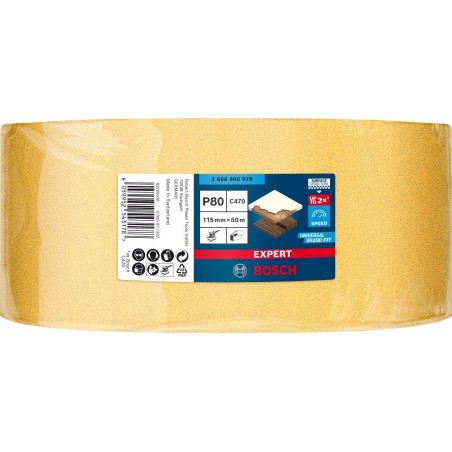 Schleifpapier Bosch Expert C470, 115 mm, K100 (50-Meter-Rolle, für Exzenterschleifer, zum Handschleifen)