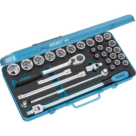 Hazet-Werkzeugsatz Hazet Steckschlüsselsatz 905, 1/2, 30-teilig, Werkzeugsatz (blau, mit umschaltbarer Ratsche)