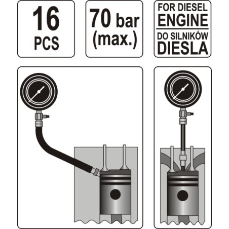 Yato Kompressionsdruckmesser für Dieselmotoren, 16-teilig, YT-7307