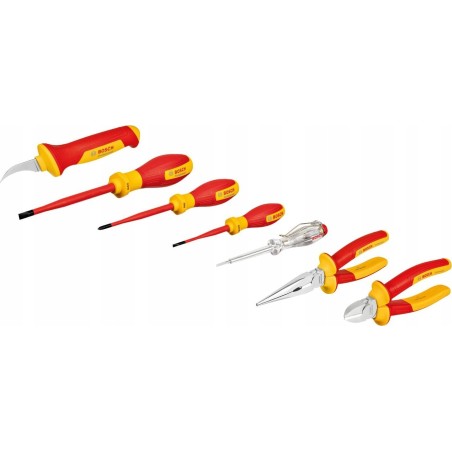 Bosch-Werkzeugset „Bosch VDE“, gemischt, 7-teilig (rot/gelb, Seitenschneider, Spitzzange, 4 Schraubendreher, Abisolierzange)