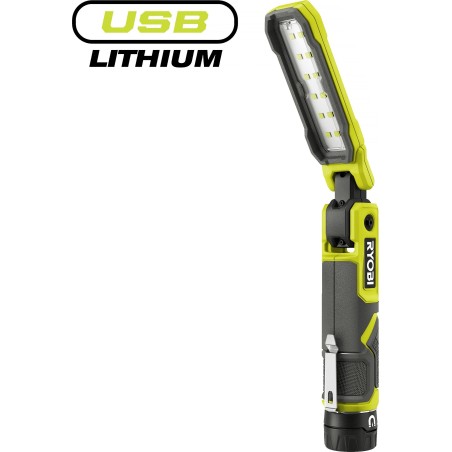 Akku-Werkstattleuchte RYOBI RLI4-0, 4,0 V, 100/250/650 lm, mit Magnet, ohne Akku.