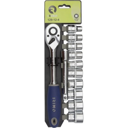 Bahco-Werkzeugset: 1/2"-Steckschlüsseleinsätze und Steckschlüssel-Set mit 125-mm-Verlängerung, 10–24 mm, 12-teilig, Irimo