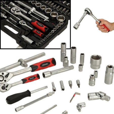 KIK KAFUWELL Steckschlüsselsatz 1/2" und 1/4" mit Ratsche, 94-teilig