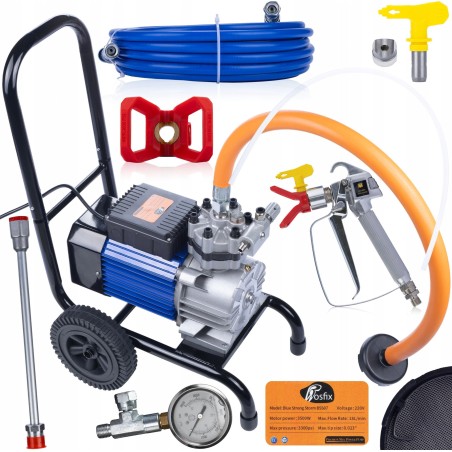 Rosfix Rosfix Farbspritzgerät Blue Strong Storm 3500 W, 22 MPa, 18 l/min + Flüssigkeit 1 l + Düse 519 + Düse 513 + 10 Dichtungen + Schutzmaske +
