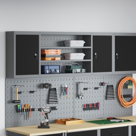 vidaXL Werkzeugschrank, grau, schwarz, kaltgewalzter Stahl