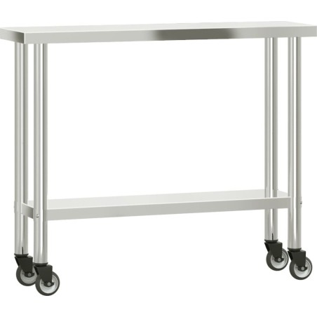 vidaXL Küchenarbeitstisch auf Rollen, 110 x 30 x 85 cm, Edelstahl