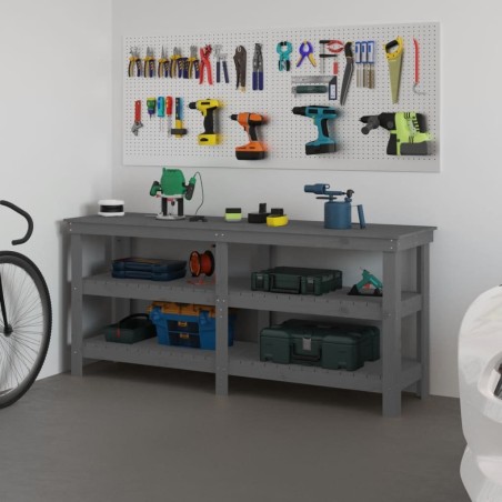 vidaXL vidaXL Arbeitstisch, grau, 181 x 50 x 80 cm, massives Kiefernholz