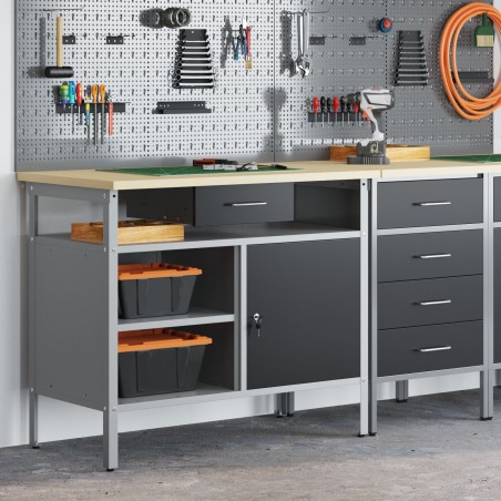 vidaXL Werkbank Grau, Braun, Schwarz