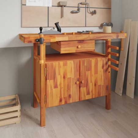 vidaXL vidaXL Arbeitstisch mit Schublade und Schraubzwingen, 124 x 52 x 83 cm, Akazie