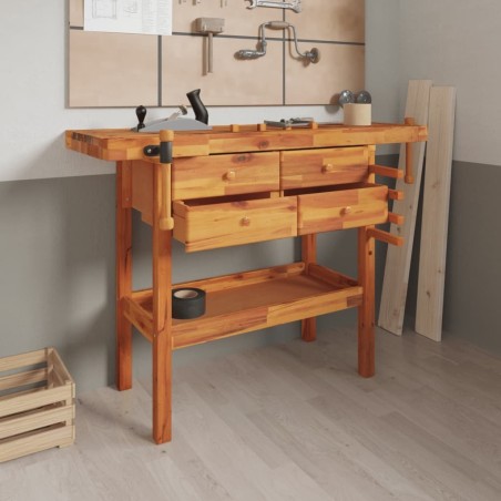 vidaXL vidaXL Arbeitstisch mit Schubladen und Schraubstöcken, 124 x 52 x 83 cm, Akazienholz