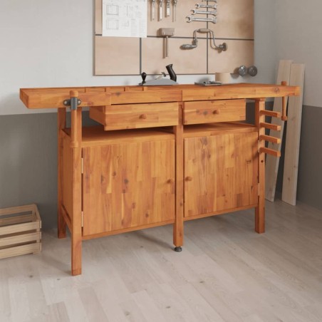 vidaXL vidaXL Arbeitstisch mit Schubladen und Schraubstöcken, 162 x 62 x 83 cm, Akazienholz